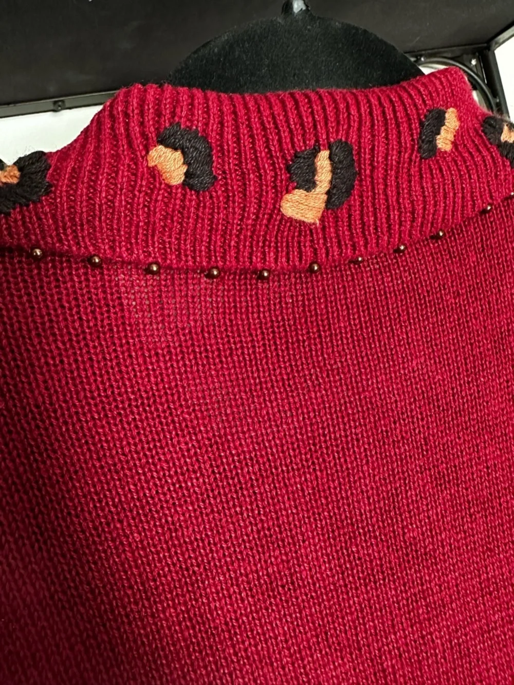 VTG Women's Burgundy Animal-Print Button Cardigan embroidered studded
